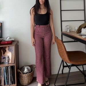 Pretty Garbage Red Black Geometric Textured High Waisted Wide Leg Pants Small